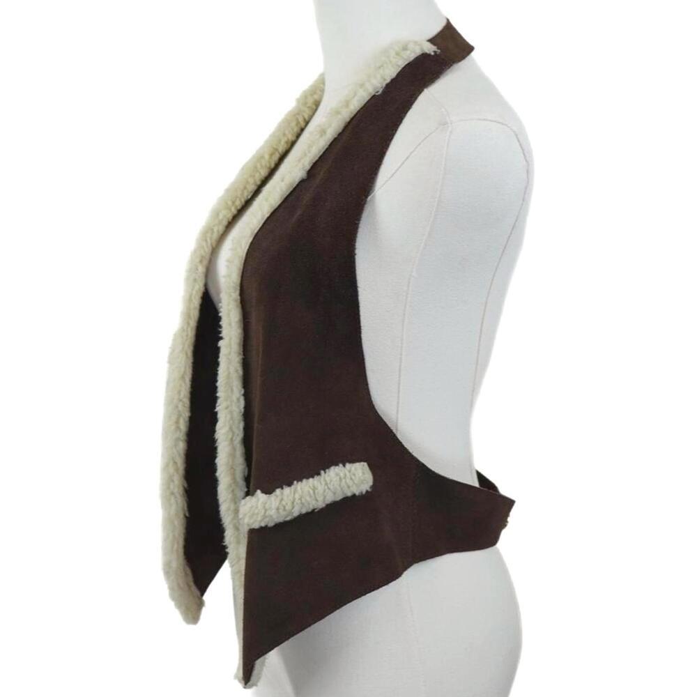 Vintage Shearling Suede Vest Brown Sherpa OS